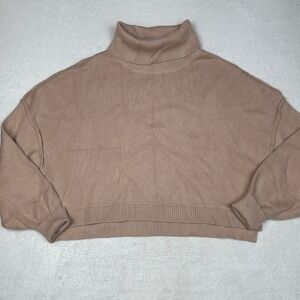 MEROKEETY Womens Tan Ribbed Turtleneck Oversized Sweater Large NWT New